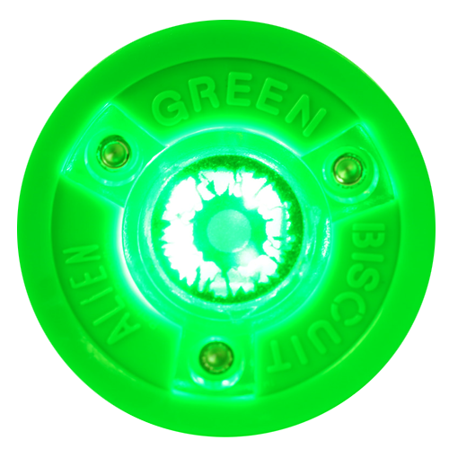Passing Stickhandling Packaged Green Biscuit Alien LED Glow in the Dark Puck 